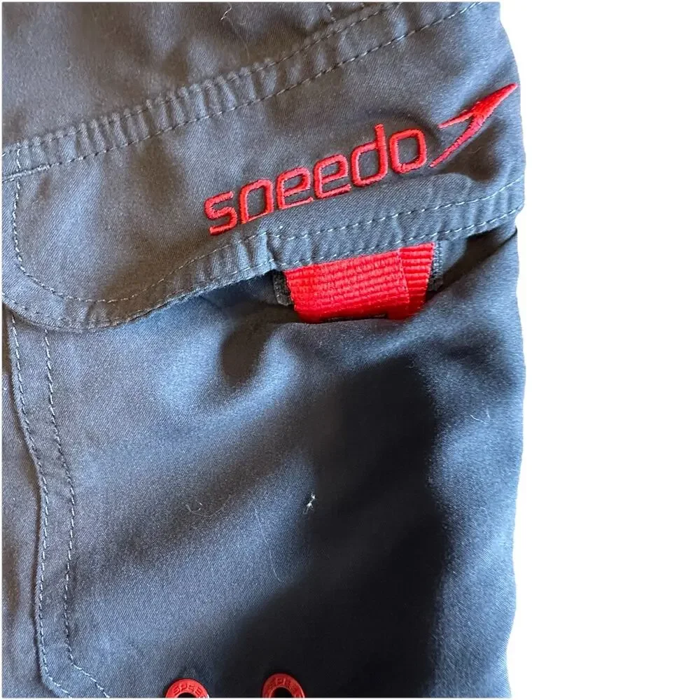 Speedo Mens 2XL Gray Red Cargo Drawstring Board Shorts Swim Trunks‎